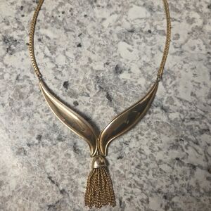 Avon Gold Winged Necklace with Tassel Whale Tale Statement Piece